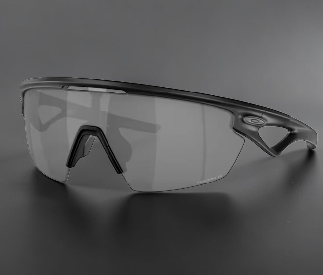 Gafas de sol deportivas OakGlasses Sphaera con montura negra y lentes grises envolventes para alto rendimiento