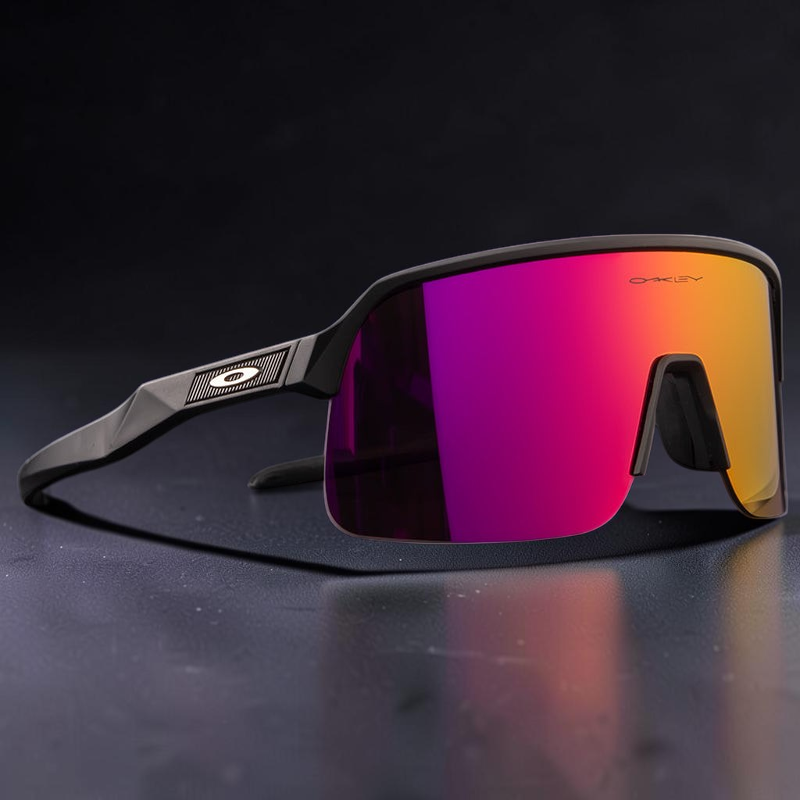 Gafas de sol deportivas OakGlasses Sutro Lite con montura negra mate y lentes de espejo degradadas en rosa y naranja