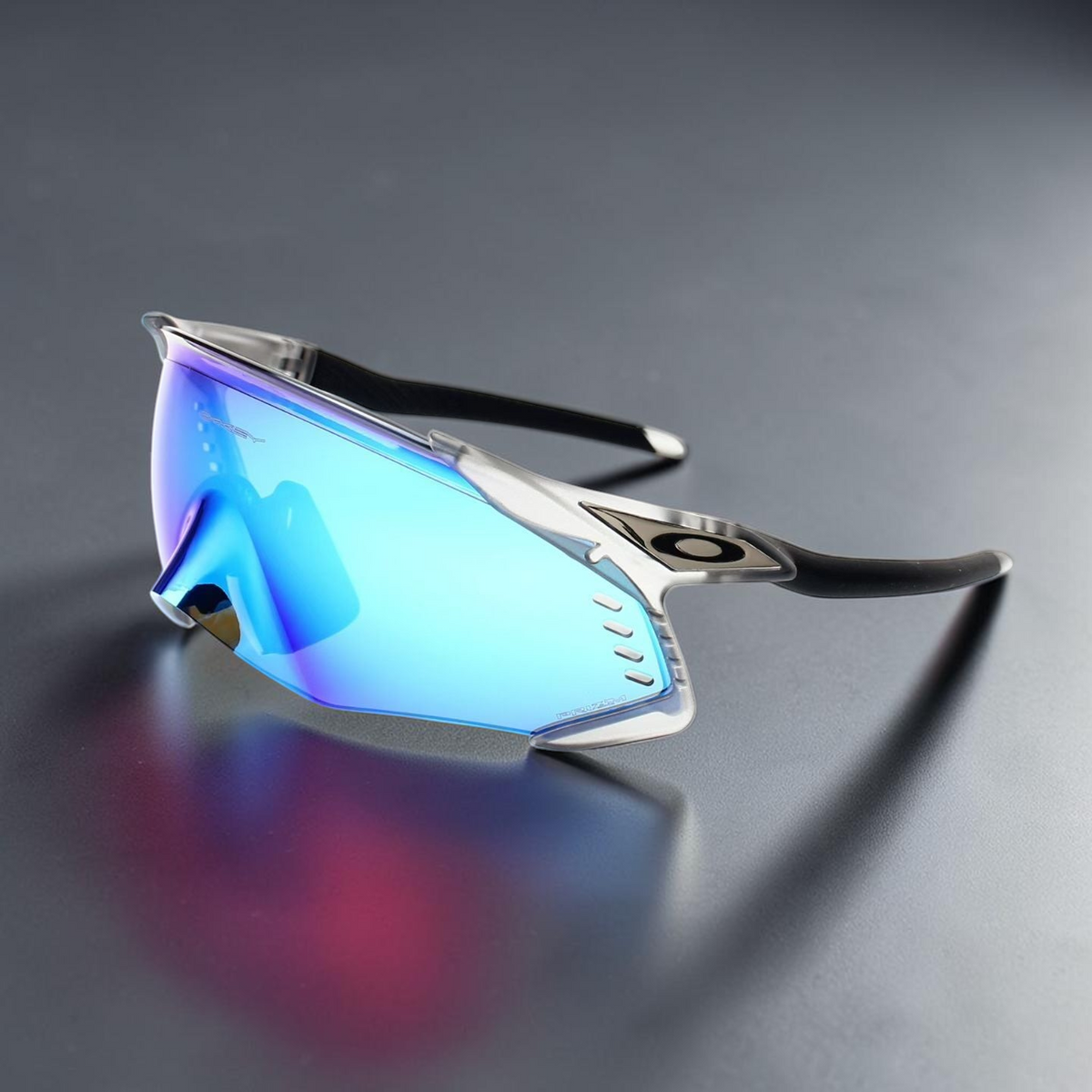 Gafas de sol deportivas OakGlasses Kato Velo con montura gris y lentes de espejo azul brillante
