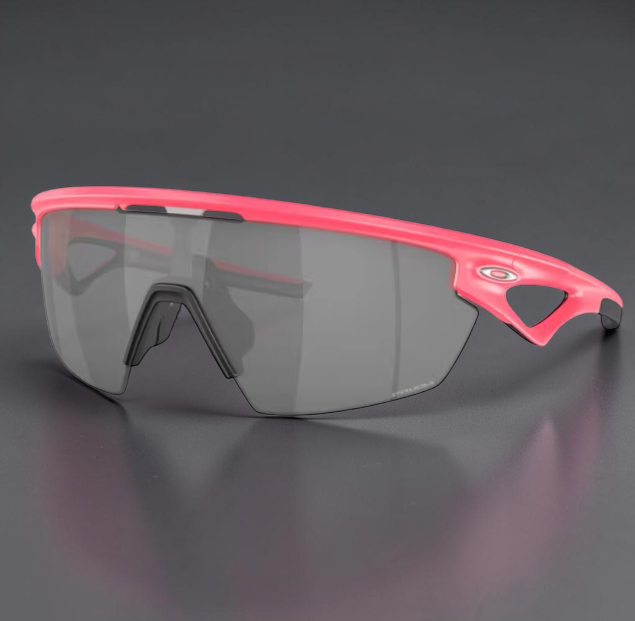 Gafas de sol deportivas OakGlasses Sphaera con montura rosa neón y lentes grises envolventes de alto rendimiento