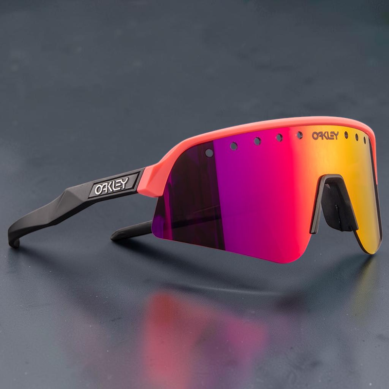 Gafas de sol deportivas OakGlasses Sutro Lite Sweep con montura naranja neón y lentes reflectantes multicolor