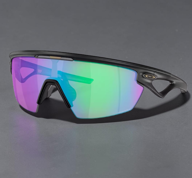 Gafas de sol deportivas OakGlasses Sphaera con montura negra mate y lentes de espejo con reflejos verdes y violetas