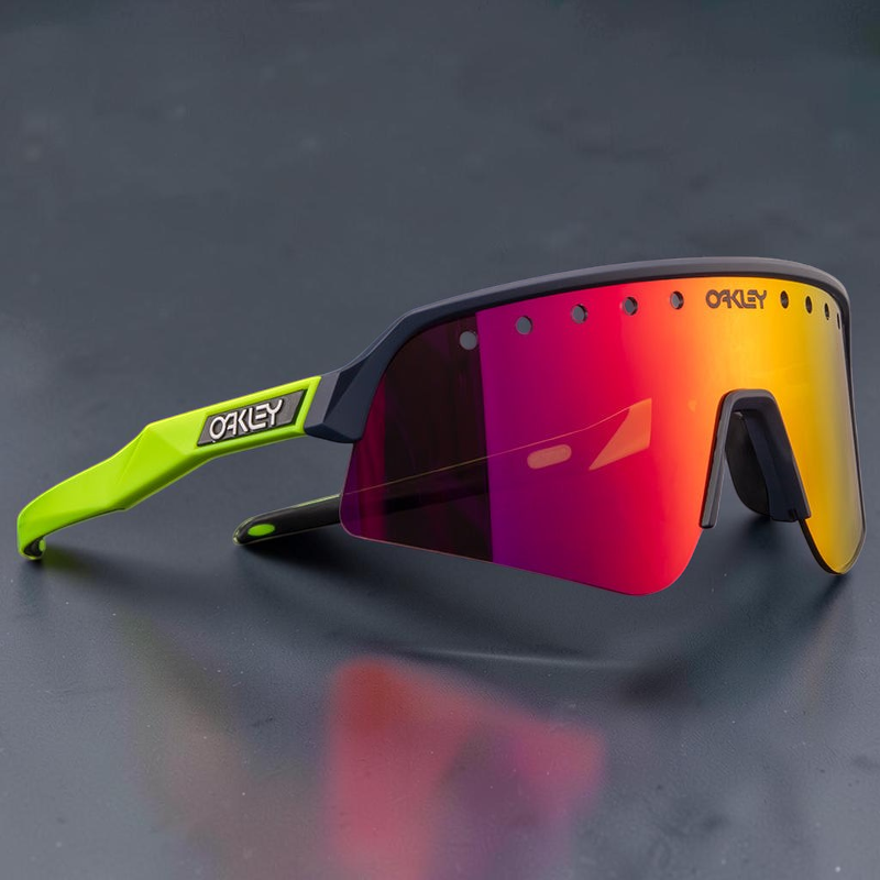 Gafas de sol deportivas OakGlasses Sutro Lite Sweep con montura azul y verde neón y lentes reflectantes multicolor