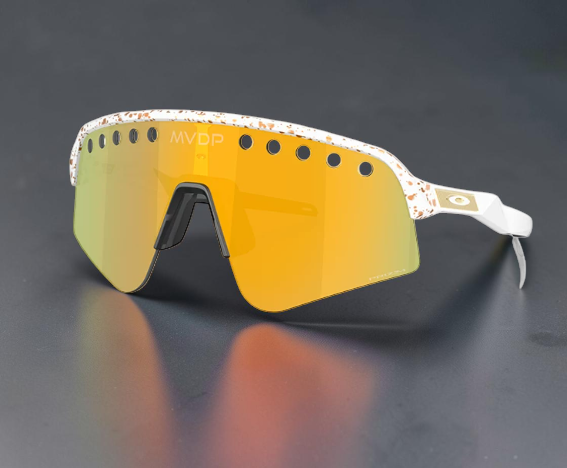 Gafas de sol deportivas OakGlasses Sutro Lite Sweep con montura blanca moteada y lentes naranjas reflectantes