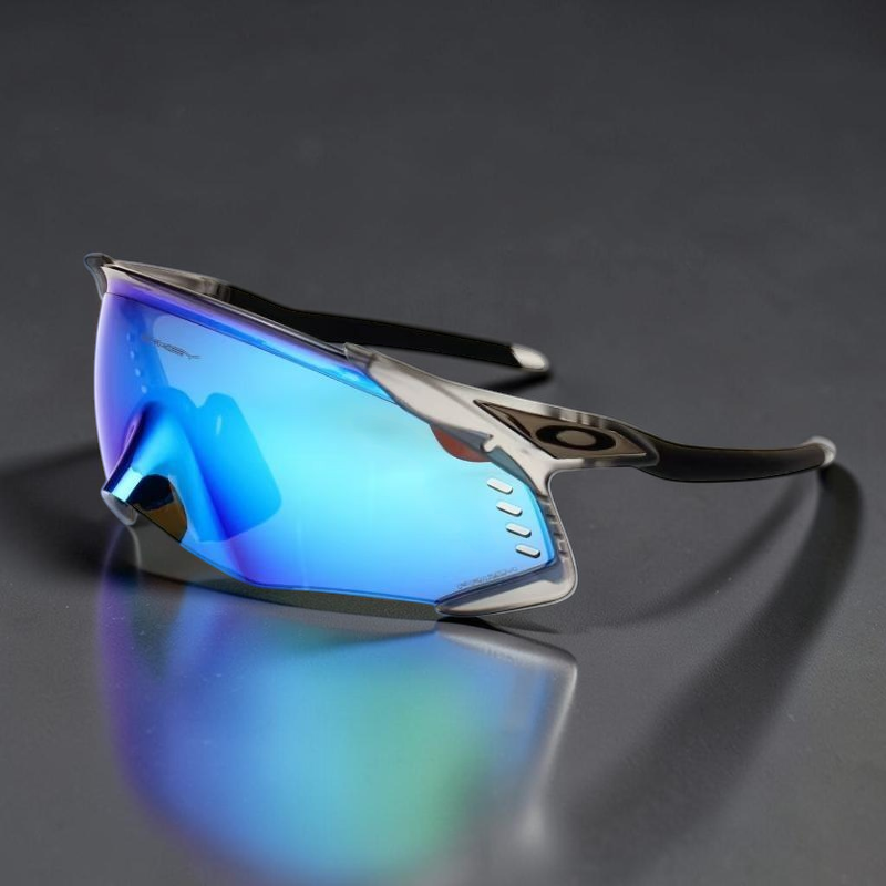 Gafas de sol deportivas OakGlasses Kato Velo con lente envolvente azul espejada y montura gris translúcida