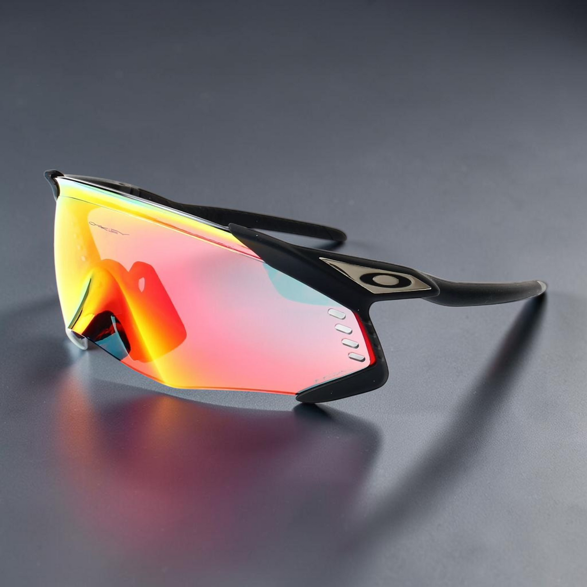 Gafas de sol deportivas OakGlasses Kato Velo con montura negra y lente envolvente de espejo en tonos rojo y naranja