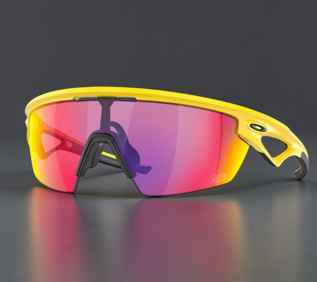 Gafas de sol deportivas OakGlasses Sphaera con montura amarilla y lentes de espejo rojas para ciclismo