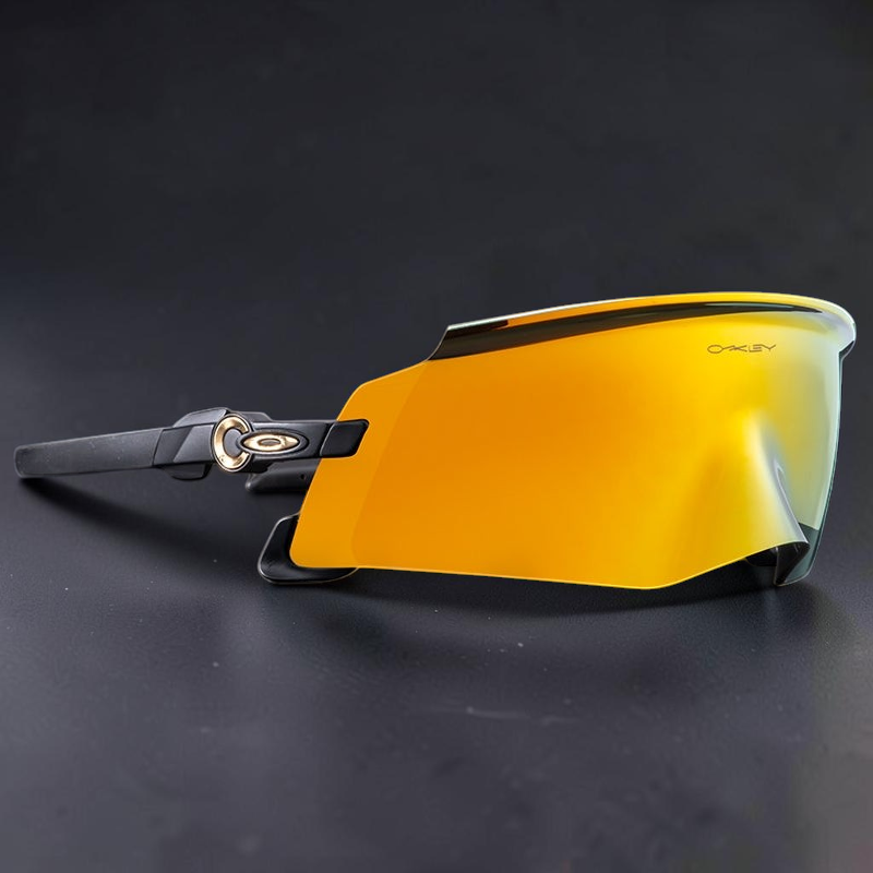 Gafas de sol deportivas OakGlasses Kato con lente envolvente de espejo naranja y montura negra de diseño aerodinámico