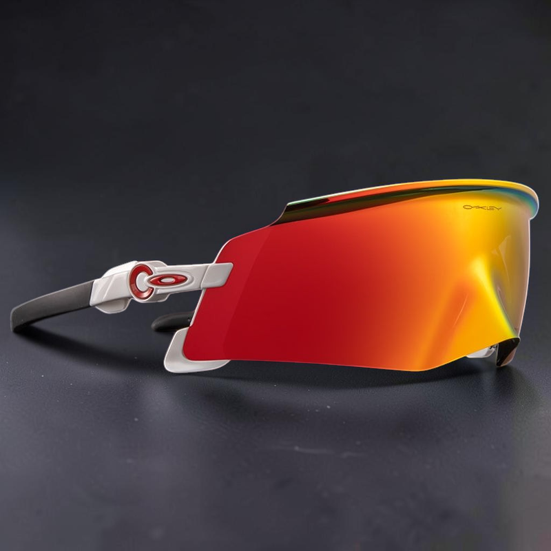 Gafas de sol deportivas OakGlasses Kato con montura blanca y lente envolvente de espejo naranja brillante